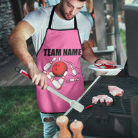 Pink and Black Bowling Apron Design with Red Ball and Pins and Custom Team Name Graphic - Wonder Print Shop