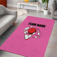 Pink and Black Bowling Area Rug Design with Red Ball and Pins and Custom Team Name Graphic - Wonder Print Shop