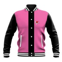 Pink and Black Bowling Baseball Jacket Design with Red Ball and Pins and Custom Team Name Graphic - Wonder Print Shop