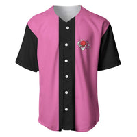 Pink and Black Bowling Baseball Jersey Design with Red Ball and Pins and Custom Team Name Graphic - Wonder Print Shop