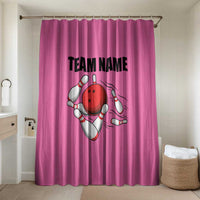 Pink and Black Bowling Bathroom Set Design with Red Ball and Pins and Custom Team Name Graphic - Wonder Print Shop