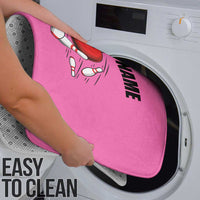 Pink and Black Bowling Bathroom Set Design with Red Ball and Pins and Custom Team Name Graphic - Wonder Print Shop