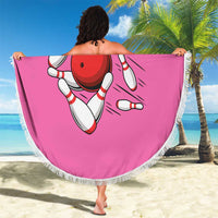 Pink and Black Bowling Beach Blanket Design with Red Ball and Pins and Custom Team Name Graphic - Wonder Print Shop