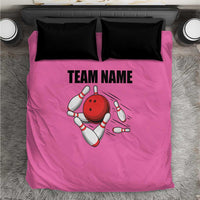 Pink and Black Bowling Bedding Set Design with Red Ball and Pins and Custom Team Name Graphic - Wonder Print Shop