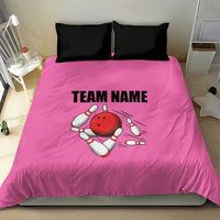 Pink and Black Bowling Bedding Set Design with Red Ball and Pins and Custom Team Name Graphic - Wonder Print Shop