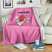Pink and Black Bowling Blanket Design with Red Ball and Pins and Custom Team Name Graphic - Wonder Print Shop
