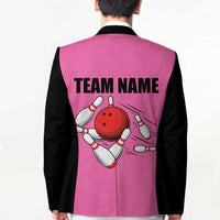 Pink and Black Bowling Blazer Design with Red Ball and Pins and Custom Team Name Graphic - Wonder Print Shop