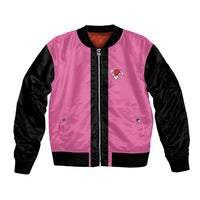 Pink and Black Bowling Bomber Jacket Design with Red Ball and Pins and Custom Team Name Graphic - Wonder Print Shop