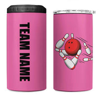 Pink and Black Bowling 4 in 1 Can Cooler Tumbler Design with Red Ball and Pins and Custom Team Name Graphic - Wonder Print Shop