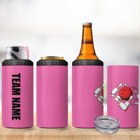 Pink and Black Bowling 4 in 1 Can Cooler Tumbler Design with Red Ball and Pins and Custom Team Name Graphic - Wonder Print Shop