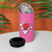 Pink and Black Bowling 4 in 1 Can Cooler Tumbler Design with Red Ball and Pins and Custom Team Name Graphic - Wonder Print Shop