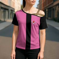 Pink and Black Bowling Cross Shoulder Shirt Design with Red Ball and Pins and Custom Team Name Graphic - Wonder Print Shop
