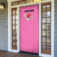 Pink and Black Bowling Door Cover Design with Red Ball and Pins and Custom Team Name Graphic - Wonder Print Shop
