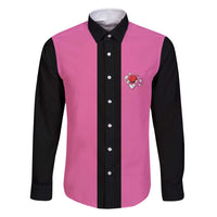 Pink and Black Bowling Family Matching Long Sleeve Bodycon Dress and Hawaiian Shirt Design with Red Ball and Pins and Custom Team Name Graphic - Wonder Print Shop