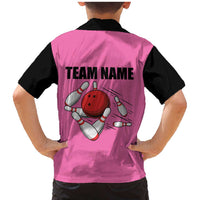 Pink and Black Bowling Family Matching Mermaid Dress and Hawaiian Shirt Design with Red Ball and Pins and Custom Team Name Graphic - Wonder Print Shop