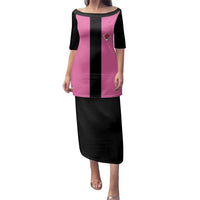 Pink and Black Bowling Family Matching Puletasi and Hawaiian Shirt Design with Red Ball and Pins and Custom Team Name Graphic - Wonder Print Shop