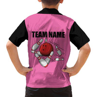 Pink and Black Bowling Family Matching Tank Maxi Dress and Hawaiian Shirt Design with Red Ball and Pins and Custom Team Name Graphic - Wonder Print Shop