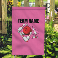 Pink and Black Bowling Garden Flag Design with Red Ball and Pins and Custom Team Name Graphic - Wonder Print Shop