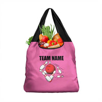 Pink and Black Bowling Grocery Bag Design with Red Ball and Pins and Custom Team Name Graphic - Wonder Print Shop