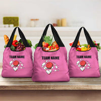 Pink and Black Bowling Grocery Bag Design with Red Ball and Pins and Custom Team Name Graphic - Wonder Print Shop