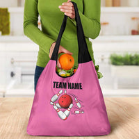 Pink and Black Bowling Grocery Bag Design with Red Ball and Pins and Custom Team Name Graphic - Wonder Print Shop