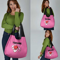 Pink and Black Bowling Grocery Bag Design with Red Ball and Pins and Custom Team Name Graphic - Wonder Print Shop