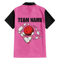 Pink and Black Bowling Hawaiian Shirt Design with Red Ball and Pins and Custom Team Name Graphic - Wonder Print Shop