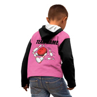 Pink and Black Bowling Kid Hoodie Design with Red Ball and Pins and Custom Team Name Graphic - Wonder Print Shop