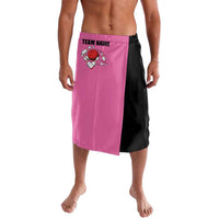 Pink and Black Bowling Lavalava Design with Red Ball and Pins and Custom Team Name Graphic - Wonder Print Shop