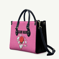 Pink and Black Bowling Leather Bag Design with Red Ball and Pins and Custom Team Name Graphic - Wonder Print Shop