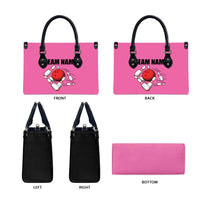 Pink and Black Bowling Leather Bag Design with Red Ball and Pins and Custom Team Name Graphic - Wonder Print Shop