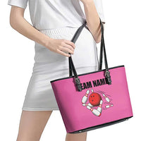 Pink and Black Bowling Leather Tote Bag Design with Red Ball and Pins and Custom Team Name Graphic - Wonder Print Shop