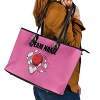 Pink and Black Bowling Leather Tote Bag Design with Red Ball and Pins and Custom Team Name Graphic - Wonder Print Shop