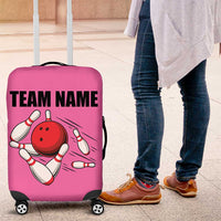 Pink and Black Bowling Luggage Cover Design with Red Ball and Pins and Custom Team Name Graphic - Wonder Print Shop