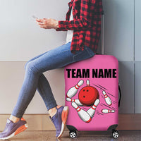 Pink and Black Bowling Luggage Cover Design with Red Ball and Pins and Custom Team Name Graphic - Wonder Print Shop