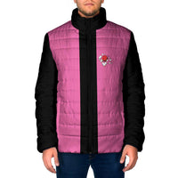 Pink and Black Bowling Padded Jacket Design with Red Ball and Pins and Custom Team Name Graphic - Wonder Print Shop