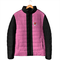 Pink and Black Bowling Padded Jacket Design with Red Ball and Pins and Custom Team Name Graphic - Wonder Print Shop