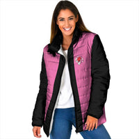 Pink and Black Bowling Padded Jacket Design with Red Ball and Pins and Custom Team Name Graphic - Wonder Print Shop