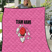 Pink and Black Bowling Quilt Design with Red Ball and Pins and Custom Team Name Graphic - Wonder Print Shop