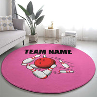Pink and Black Bowling Round Carpet Design with Red Ball and Pins and Custom Team Name Graphic - Wonder Print Shop