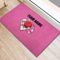 Pink and Black Bowling Rubber Doormat Design with Red Ball and Pins and Custom Team Name Graphic - Wonder Print Shop