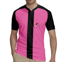 Pink and Black Bowling Rugby Jersey Design with Red Ball and Pins and Custom Team Name Graphic - Wonder Print Shop