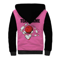 Pink and Black Bowling Sherpa Hoodie Design with Red Ball and Pins and Custom Team Name Graphic - Wonder Print Shop