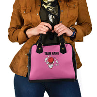 Pink and Black Bowling Shoulder Handbag Design with Red Ball and Pins and Custom Team Name Graphic - Wonder Print Shop