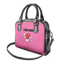 Pink and Black Bowling Shoulder Handbag Design with Red Ball and Pins and Custom Team Name Graphic - Wonder Print Shop