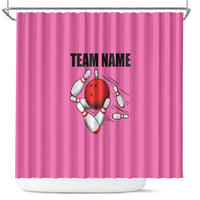 Pink and Black Bowling Shower Curtain Design with Red Ball and Pins and Custom Team Name Graphic - Wonder Print Shop
