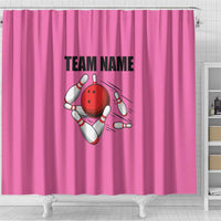 Pink and Black Bowling Shower Curtain Design with Red Ball and Pins and Custom Team Name Graphic - Wonder Print Shop