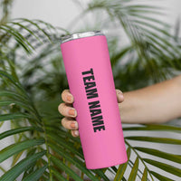 Pink and Black Bowling Skinny Tumbler Design with Red Ball and Pins and Custom Team Name Graphic - Wonder Print Shop