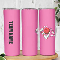 Pink and Black Bowling Skinny Tumbler Design with Red Ball and Pins and Custom Team Name Graphic - Wonder Print Shop