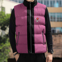 Pink and Black Bowling Sleeveless Puffer Jacket Design with Red Ball and Pins and Custom Team Name Graphic - Wonder Print Shop